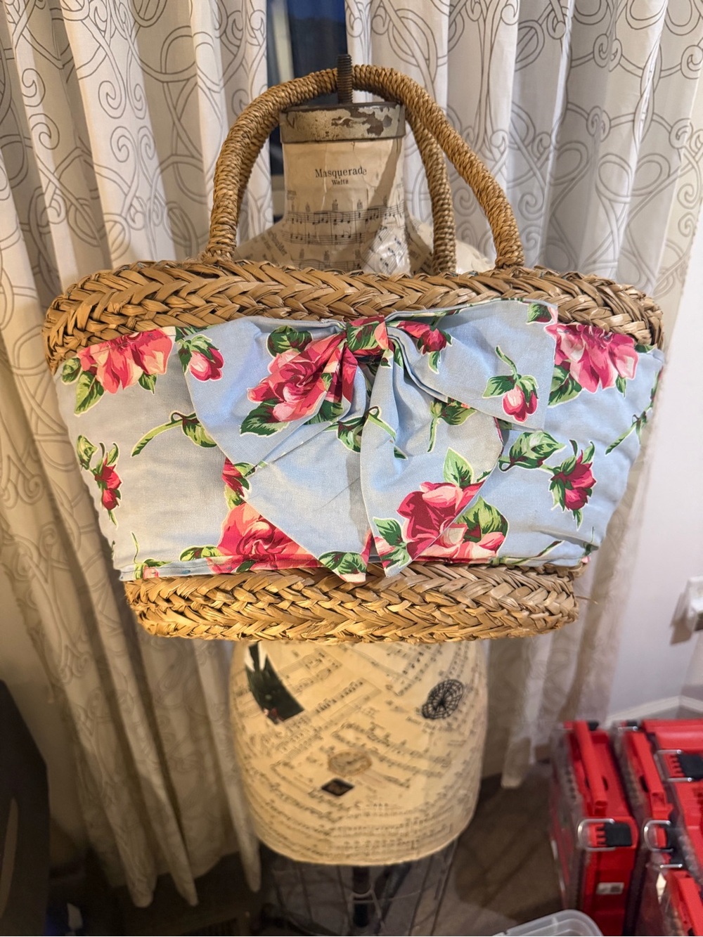 Jessie Steele Straw Tote Basket Bag Floral Lined Cottagecore Market Tote